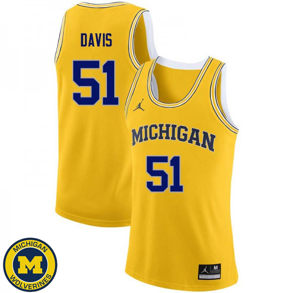 Men University of Michigan #51 Austin Davis Yellow Player Basketball Jersey